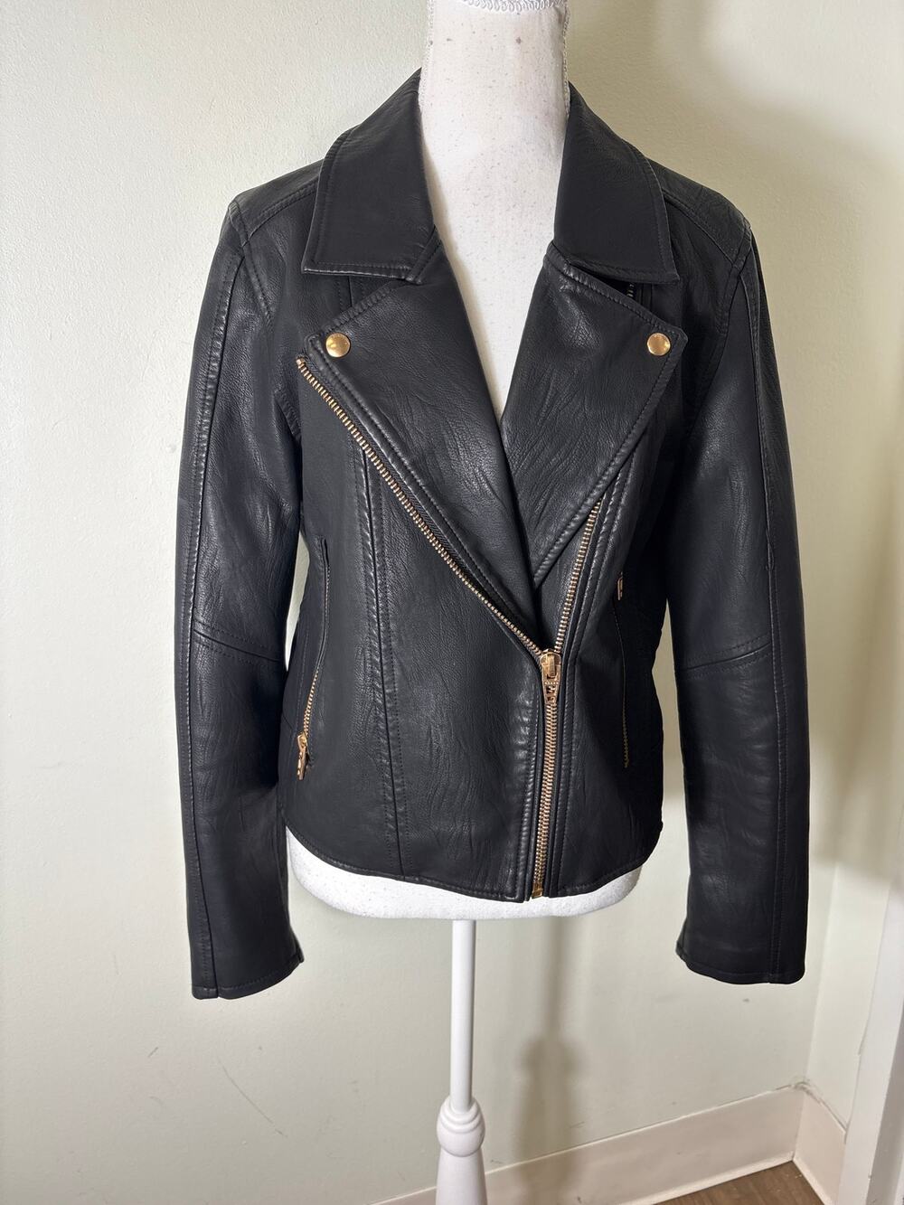 Blank NYC Black Faux Leather Long Sleeve Moto Jacket Sz M